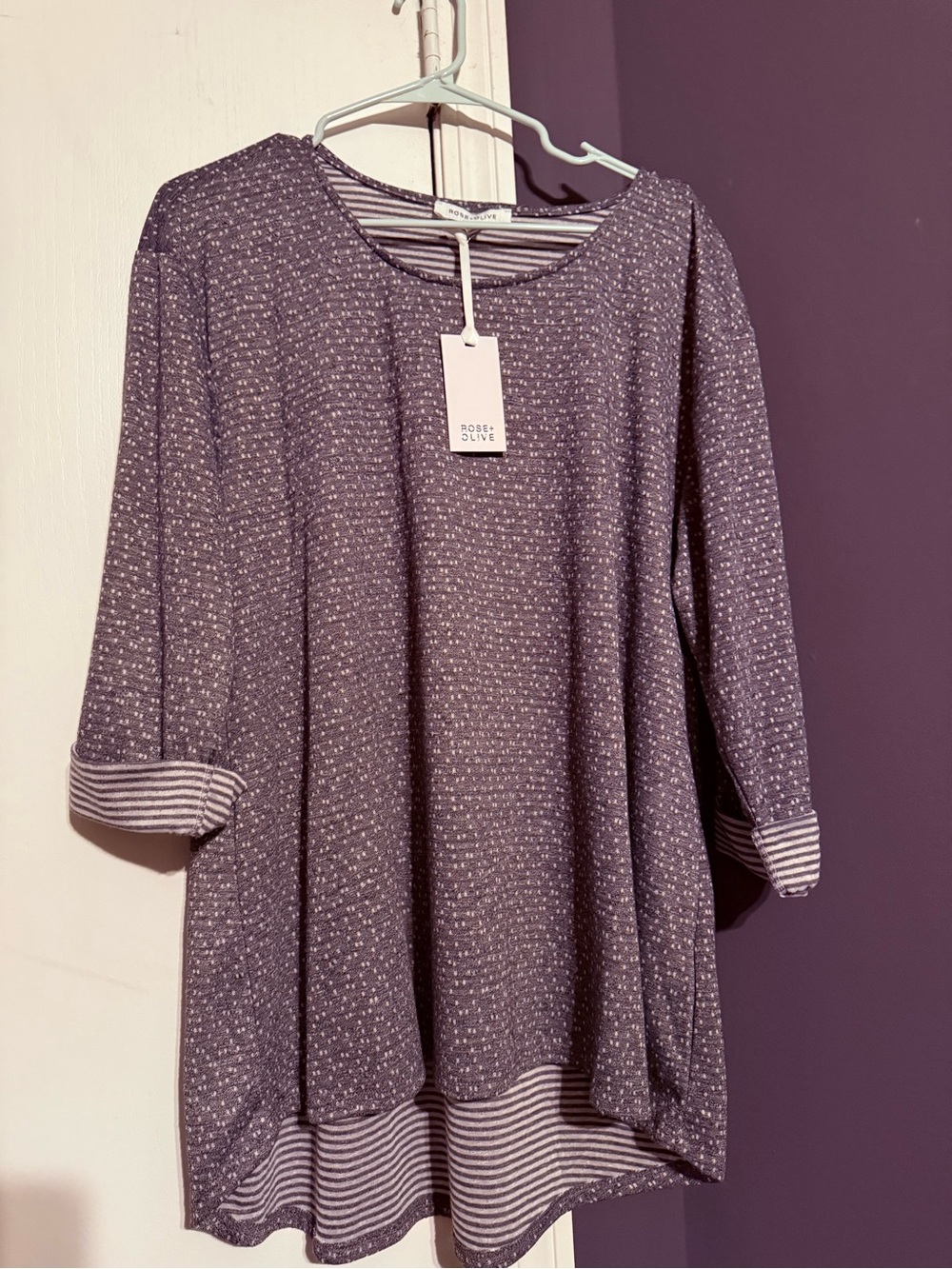 Rose & Olive Grey Speckled Tunic with Striped Trim